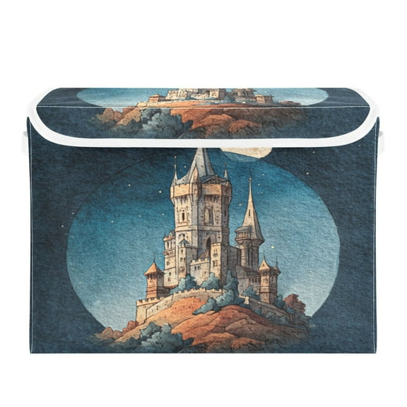 Storage Box With Lid 16.5x12.6x11.8In Foldable Stacked Household Storage Box Watercolor Castle