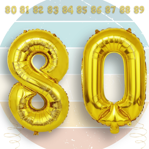 Gold Number 80 Mylar Foil Balloon 40 inch - Helium or Air Filled Metallic Balloons for 80th Birthday Party, Graduation, Corporate Event Decorations