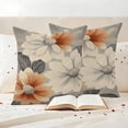 thumbnail image 3 of Burnt Orange Grey Outdoor Waterproof Pillow Covers, Vintage Spring Floral Botanical Decorative Square Throw Pillowcase Sofa Cushion Sham for Patio/Couch/Chair, 18"x18" 2 Pack, 3 of 8