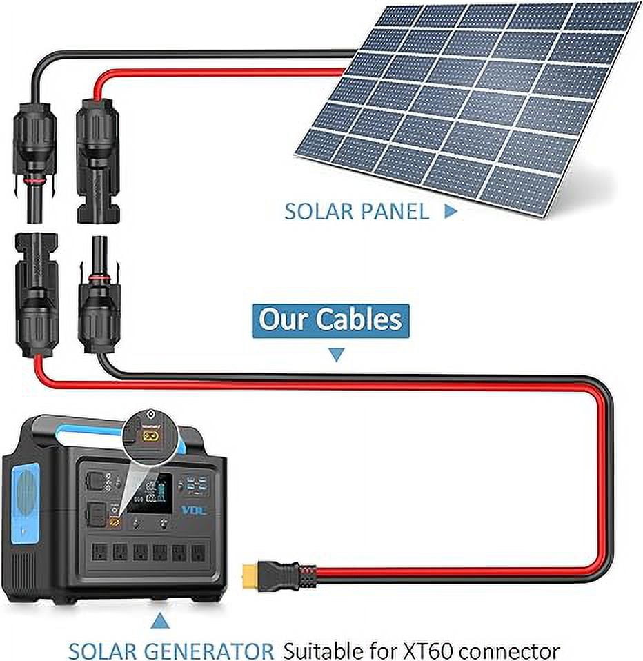 Solar Panel Plug to XT60 Charge Cable,PixelMan 10AWG(9.8ft)Solar Connector to XT60 Cable With Upgraded XT60 Adapter, Solar Extension Cable for Ecoflow River/Deta,for Portable Power Station,Generator