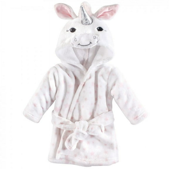 Hudson Baby Infant Girl Plush Animal Bathrobe, White Unicorn, 0-9 Months