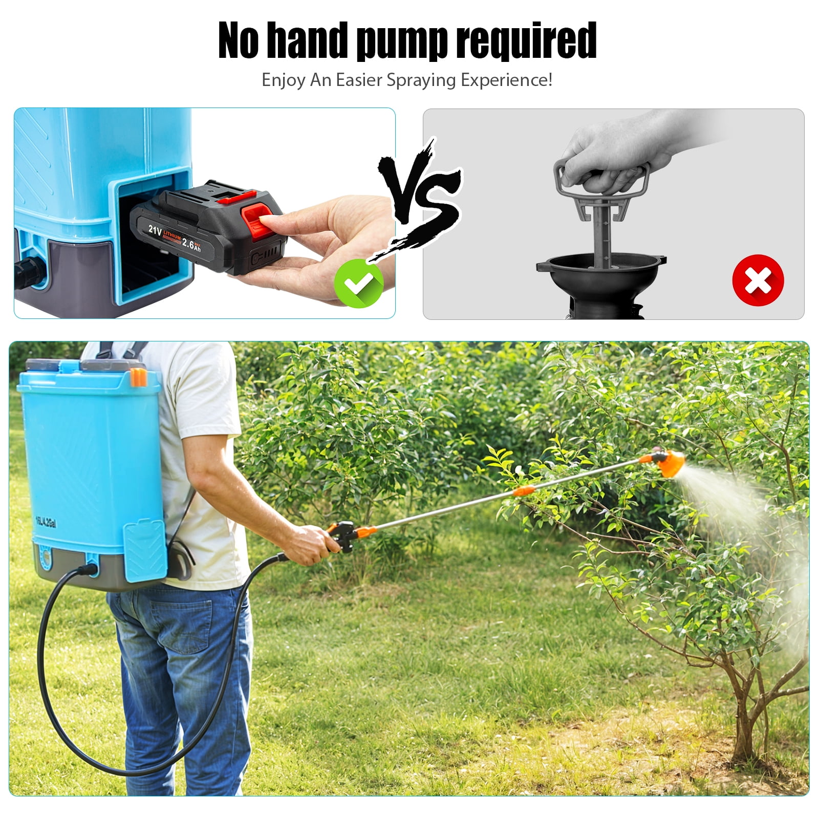 4 Gallon Battery Powered Backpack Sprayer, 100 PSI Electric Garden Sprayer with Makita 18V Battery Compatibility, 5 Nozzles & Telescopic Wand, Weed & Fertilizer Lawn Sprayer