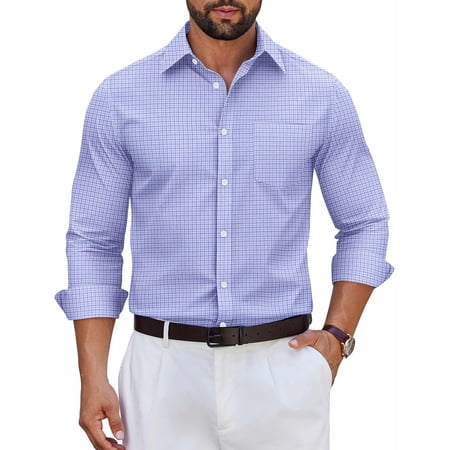 COOFANDY Long Sleeve Shirts for Men Plaid Cotton Dress Shirts Casual Button Down Shirts