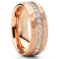 thumbnail image 1 of Bague de Mariage pour Hommes en Tungstène Rose Goldtone Martelée Éternité CZ Confort-Fit, 1 of 4