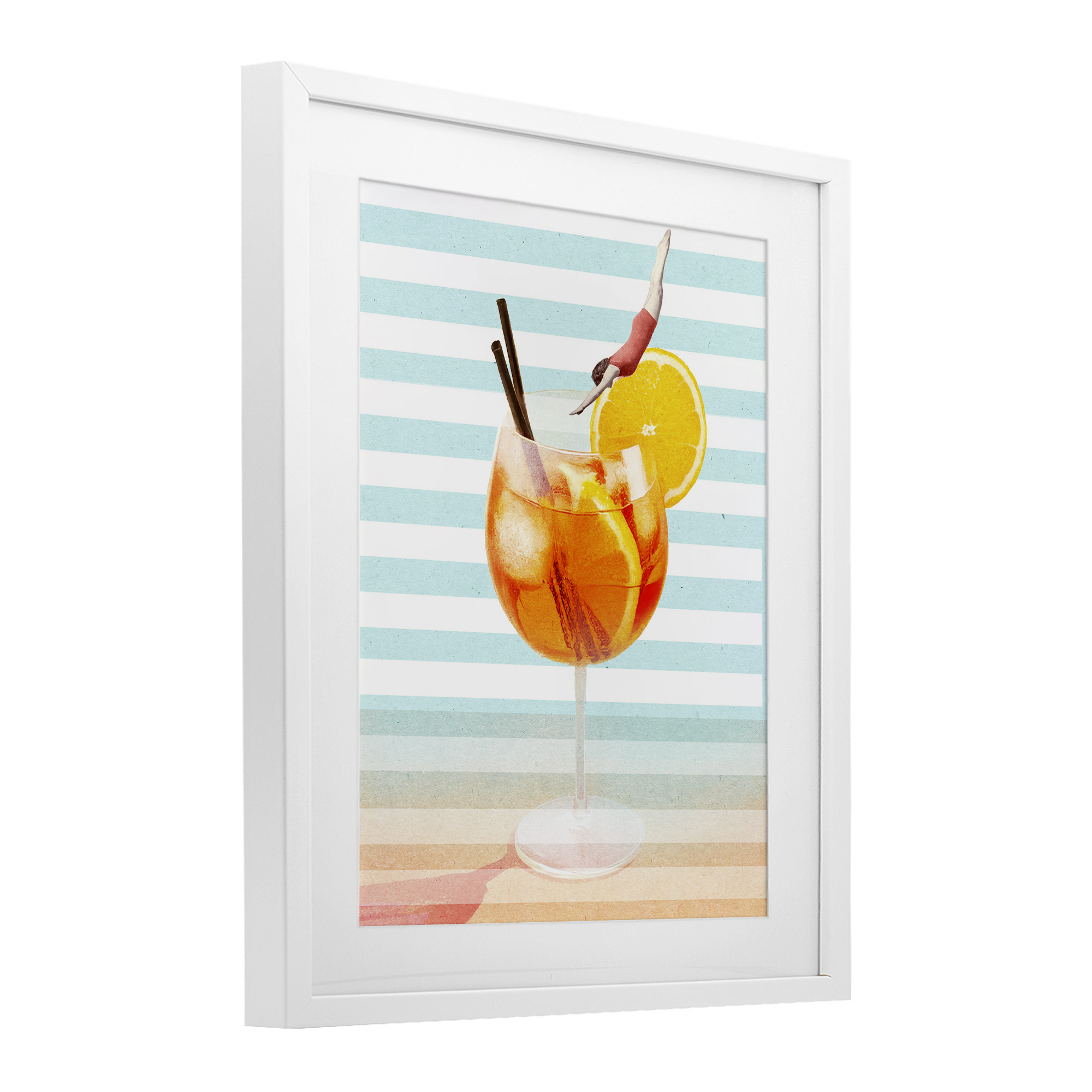 Spritz Cocktail Dive White Framed Print Under Glass, design by Lil' Rue