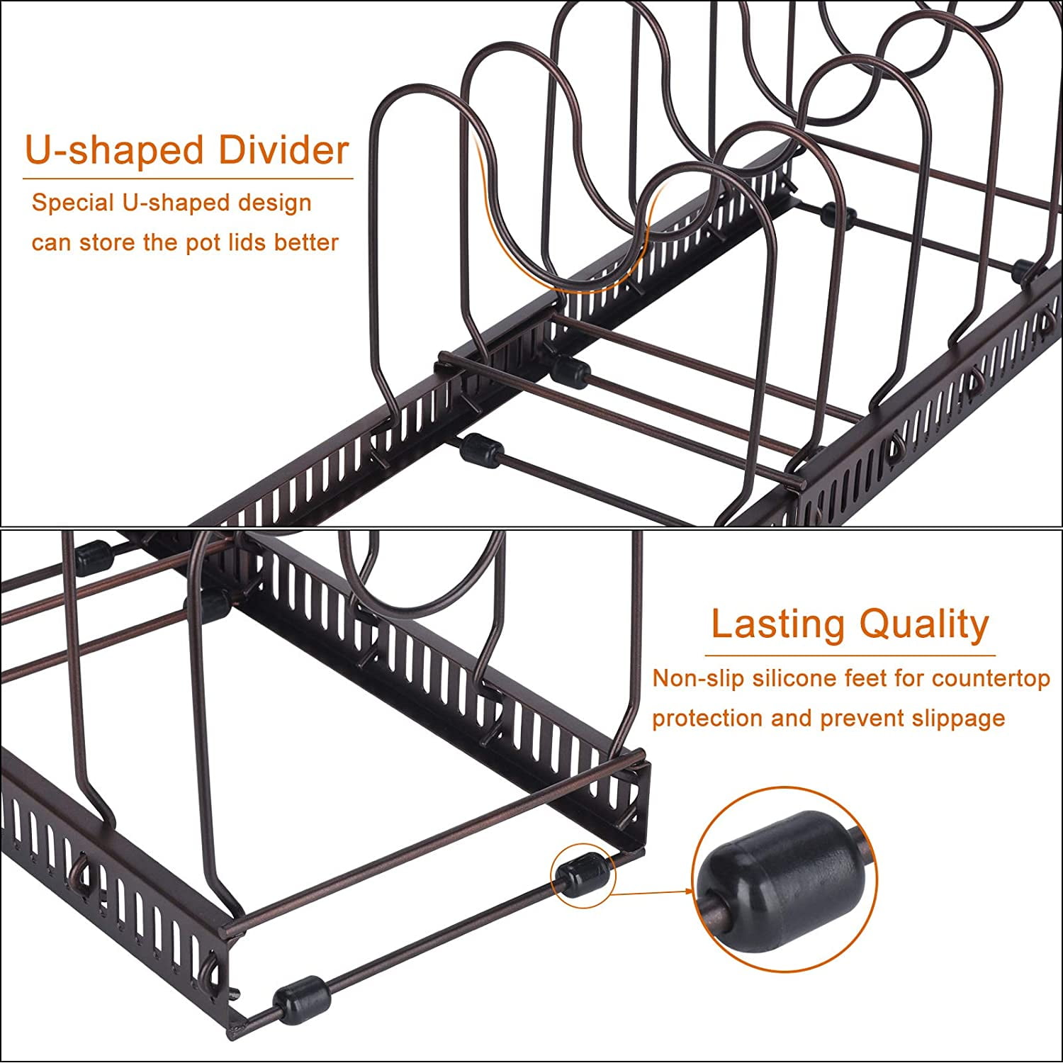 Pantry Cabinet Bakeware Lid Plate Holder Toplife Expandable Pans Organizer Rack,10 Adjustable Compartments Black 