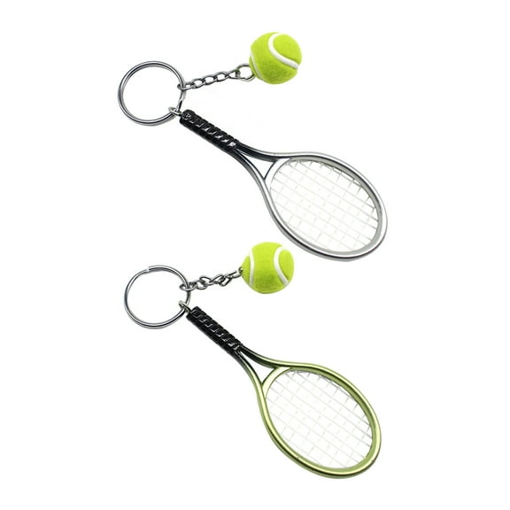 2 Pcs Tennis Racket Keychain Hanging Pendant Ring Fob Mini Accessory Balls Player Favors