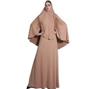 Women Eid Ramadan 2pcs Prayer Dress Set Muslim Pleated Hijab Scarf Abaya Kaftan