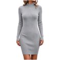 thumbnail image 2 of Women's Casual Solid Color Mock Neck Slim Long Sleeve Bodycon Dress, 2 of 7