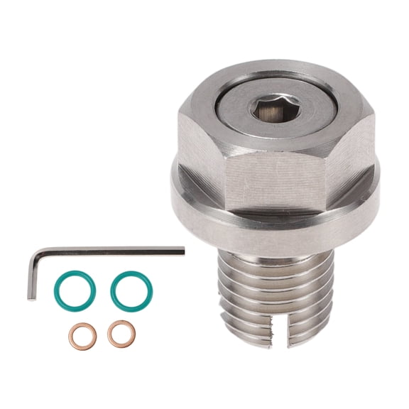 Unique Bargains M12.1*1.5 Oil Drain Plug Stainless Steel Oil Pan Drain Bolt Screw Thread Repair 1Pc Hex Key 2Pcs Rubber Washers 2Pcs Copper Washers Silver Tone 1 Set