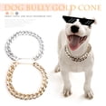 thumbnail image 4 of Gold Chain Dog Collar - Metal Cuban Link Dog Necklace with Leather Belt, Lightweight Protect Puppy's Neck, Cute Fashion Dog Jewelry Accessories 14.5 inches, 4 of 6