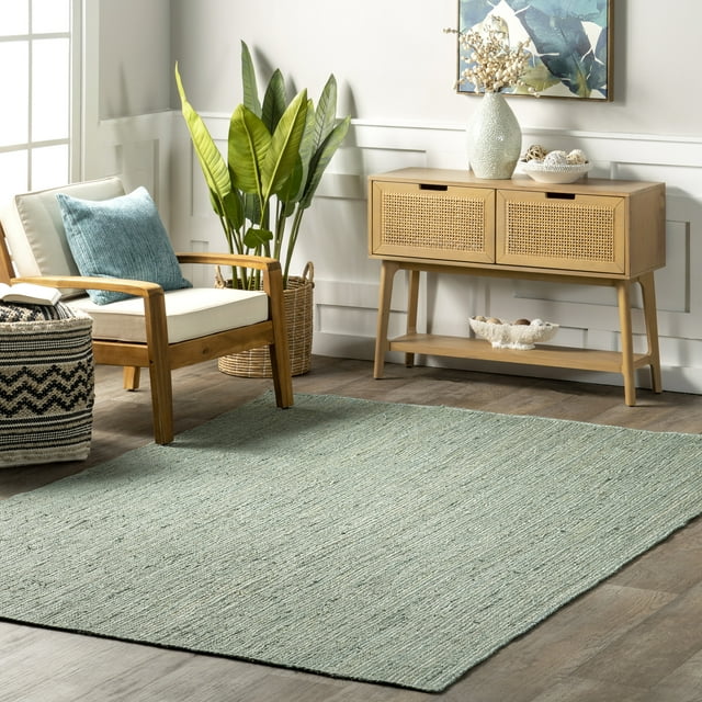 nuLOOM Rigo Hand Woven Farmhouse Jute Area Rug, 8' x 10', Green