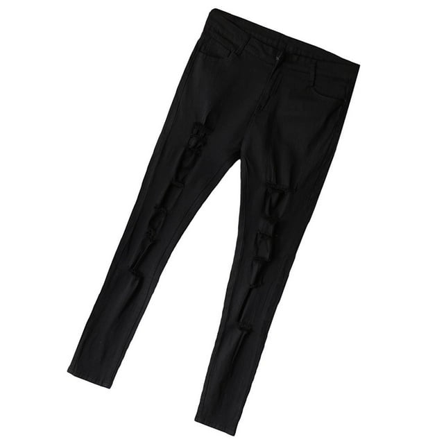 Mujeres Destruido Ripped Distressed Hole Slim Pantalones SG