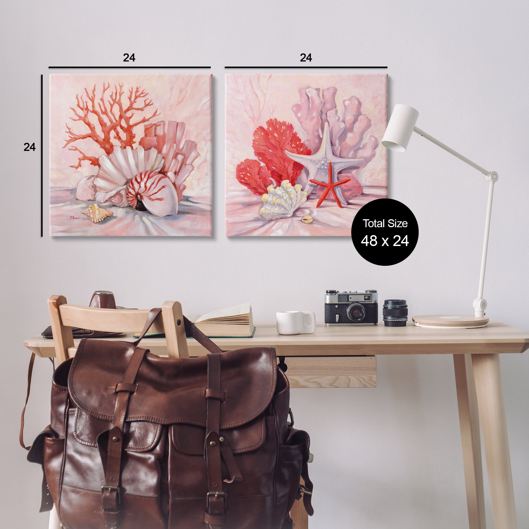 Stupell Industries Pink Coral Still Life Nautical & Beach Painting Wrapped Canvas Art Print Wall Art, 24 x 24, Set of 2