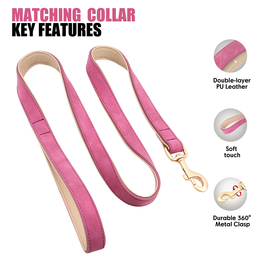 Pet Artist PU Leather Dog Collar and Leash set Soft Padded Adjustable for Pets S-XL