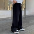 thumbnail image 6 of LIJCC Boys Spring Autumn Sweatpants Solid Color Loose Wide Leg Sweat Pants Elastic High Waist Baggy Joggers(Black,8-9 Years), 6 of 7