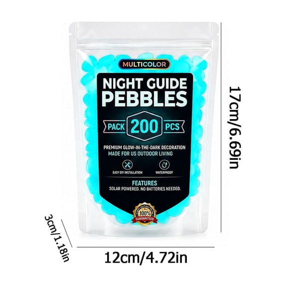 Glow in the Dark Garden Stones 200PCS, Luminous Outdoor Decor, Solar Powered Glowing Pebbles for Pathway, Fish Tank Aquarium, Halloween Decor, Yard Landscape, Walkway Edging