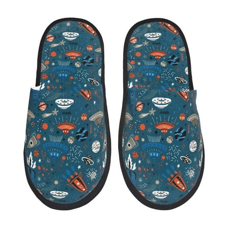 Balery Cartoon Space1 Slient Indoor Furry Fleece Comfort House Shoes Soft Non-Slip Home Shoes Cotton slippers House Slippers-- Large