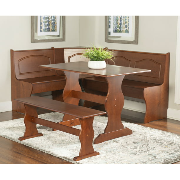 Linon Chelsea Wood Corner Dining Breakfast Nook With Table And Storage Seats 5 6 Walnut Finish Com - Linon Home Decor Products Inc Chelsea Corner Nook Walnut