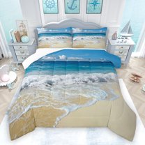 Homewish Summer Beach Bedding Comforter Set, Marine Ocean Waves Twin Comforter Sets, Teens Kids Boys Girls Bedding Set, Super Cozy Room Decor, 2pcs