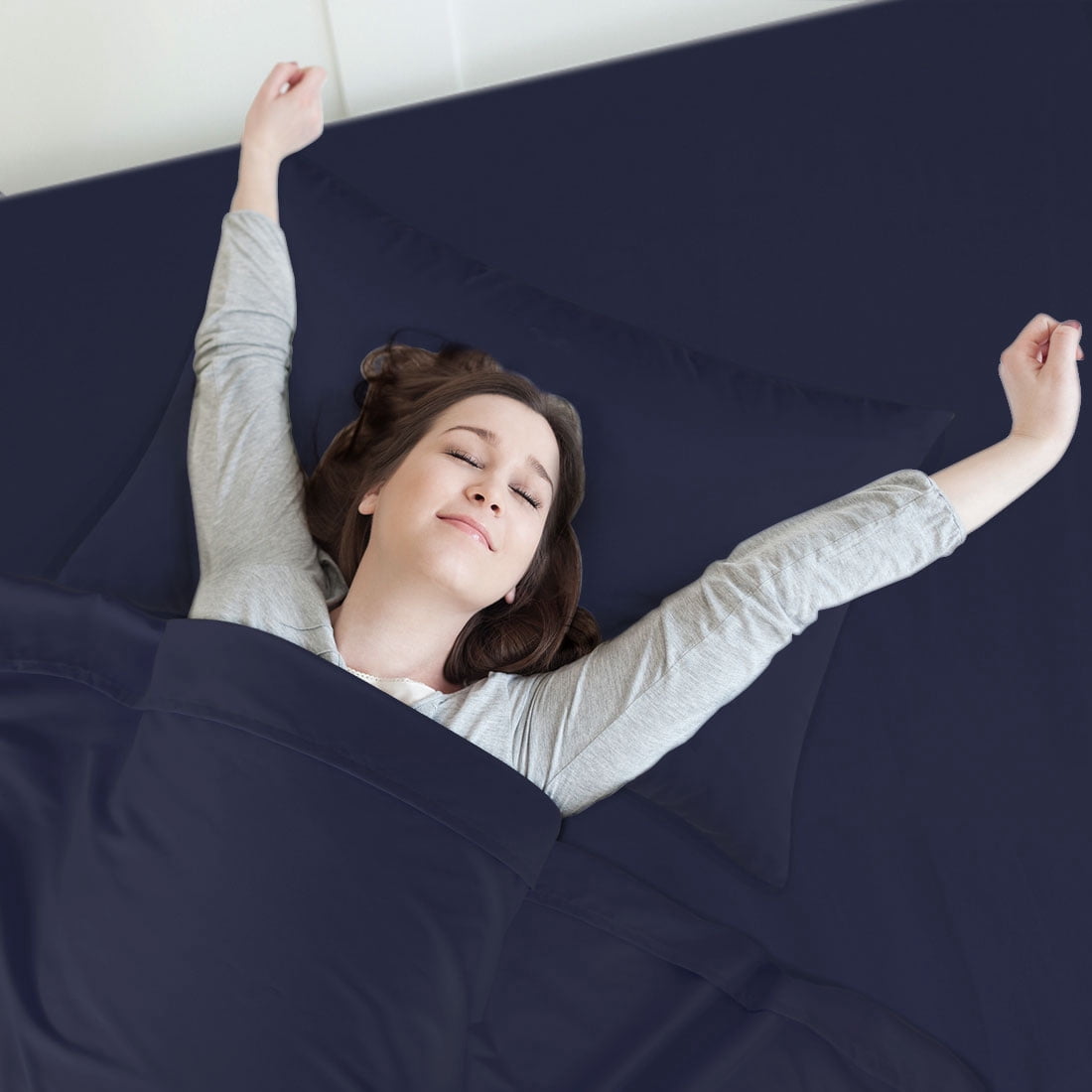 Unique Bargains 4 Piece Brushed Polyester Bed Sheets Set King Navy Blue