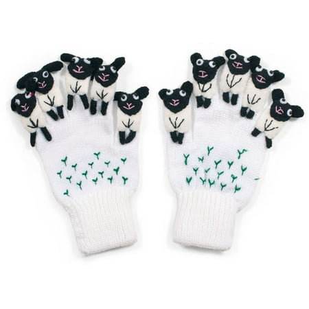 Kidorable Unisex White Sheep Finger Knit Ribbed Cuff Puppet Gloves Medium