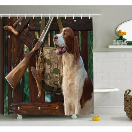 Hunting Decor Shower Curtain Dog Near To And Trophies Hunting Decor Shower Curtain Dog Near To And Trophies Pedigreed Hunted Duck Rustic Home Fabric Bathroom