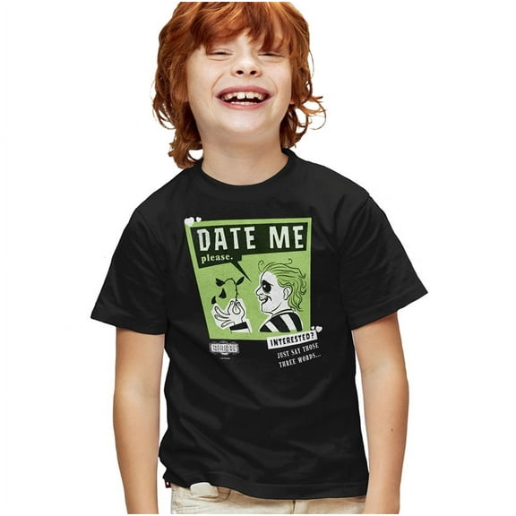 Beetlejuice Beetlejuice Date Me Kids T Shirt for Youth Boys and Girls, Black, Large
