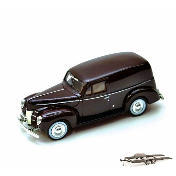 Diecast Car & Trailer Package - 1940 Ford Sedan Delivery, Burgundy - Motormax 73250 - 1/24 Scale Diecast Model Car w/Trailer