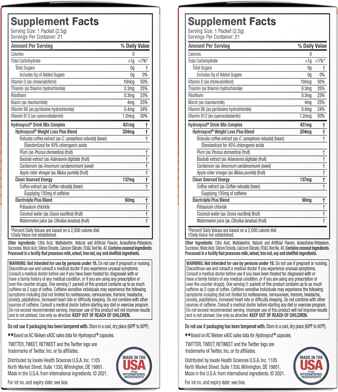 Hydroxycut Wildberry Blast Flavor Energy Drink Powder, 21 Packets, 2 Packs