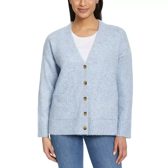 Ella Moss Womens Button Up Relaxed Fit Cardigan Blue 3X
