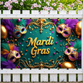 thumbnail image 5 of LUUFILx Mardi Gras Party Banner Decorations Feather Mask Backdrop for Celebration Photography Props Carnival Event Supplies Festive Green Purple Theme Decor, 5 of 8