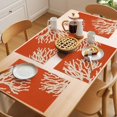 thumbnail image 5 of Coral Orange Placemats Set of 8 Coastal White Ocean Marine Nautical Beach Place Mats Indoor Wipeable Table Mats Washable Cloth Dining Table Placemats for Kitchen Holiday Party Home Decor 13x19 Inch, 5 of 9