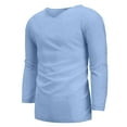 thumbnail image 2 of WREESH Men's Spring Summer Shirts Long Sleeved V-Neck Cotton and Linen Loose Shirt Solid Color Tops Light blue, 2 of 8
