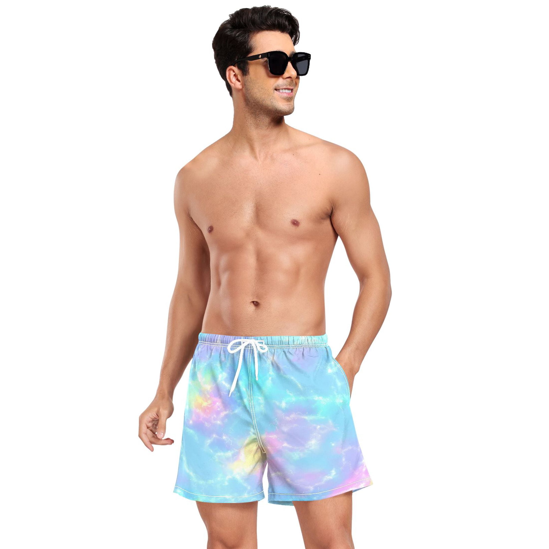 joogoo Men's Tie Dye Swim Trunks with Liner Pocket Beach Shorts Large