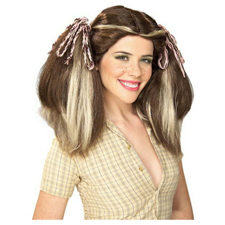 Brown Country Farm Girl Costume Wig With Blonde