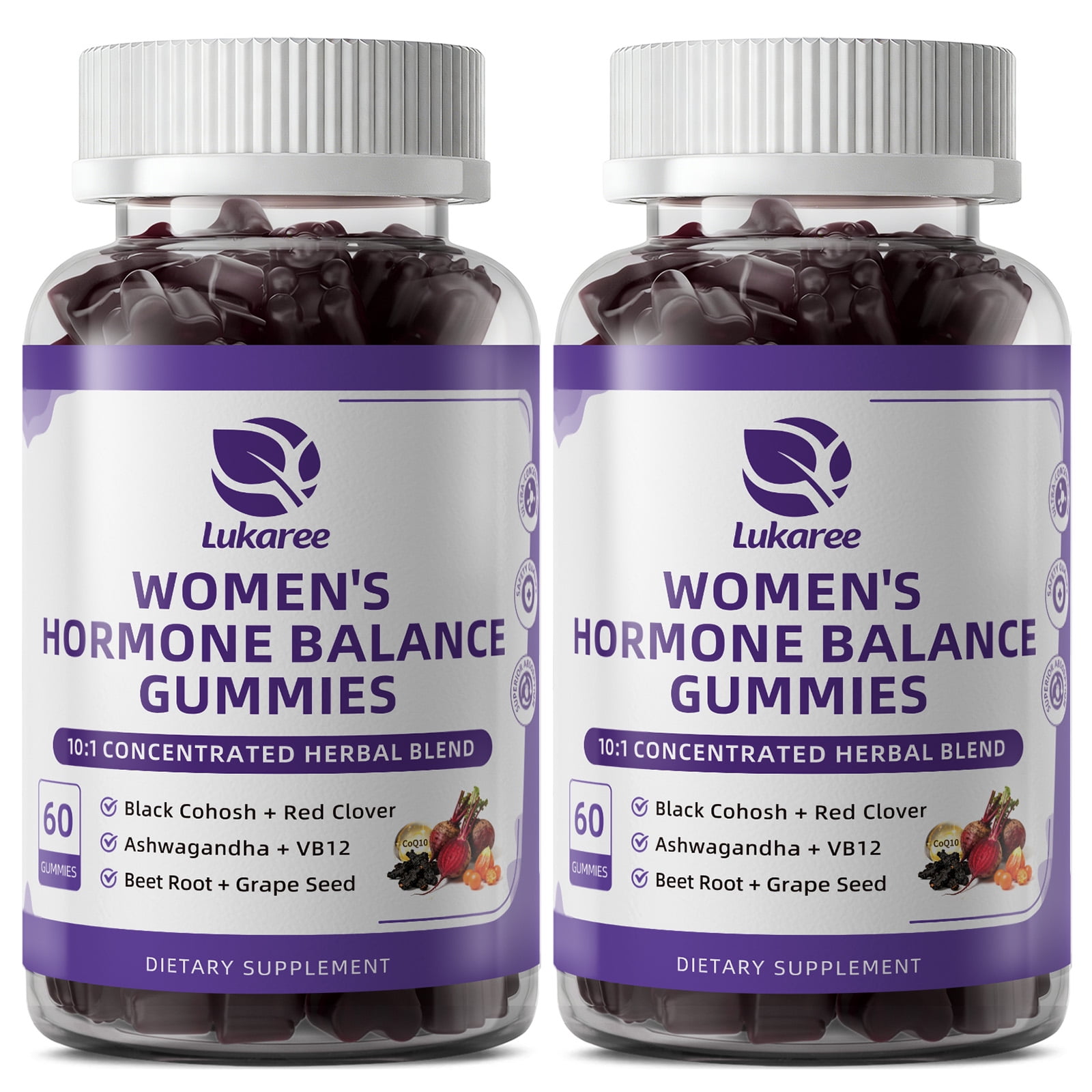 (2 PACK)Women's Hormone Balance Gummies - with Black Cohosh, Ashwagandha & Red Clover - Support Menopause Comfort, Stress & Energy Support - Vegan, Sugar-Free Strawberry Flavor