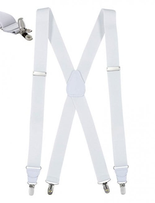 New CTM Men/'s Elastic Anti Slip Pin Clip Suspenders with Leather Drop Tabs