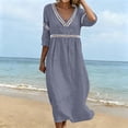 thumbnail image 6 of ClodeEU Women's Lace Trim V Neck 3/4 Sleeve Tunic Midi Dress,Casual Boho Beach Vacation Dress Gray,Women's Plus M, 6 of 7