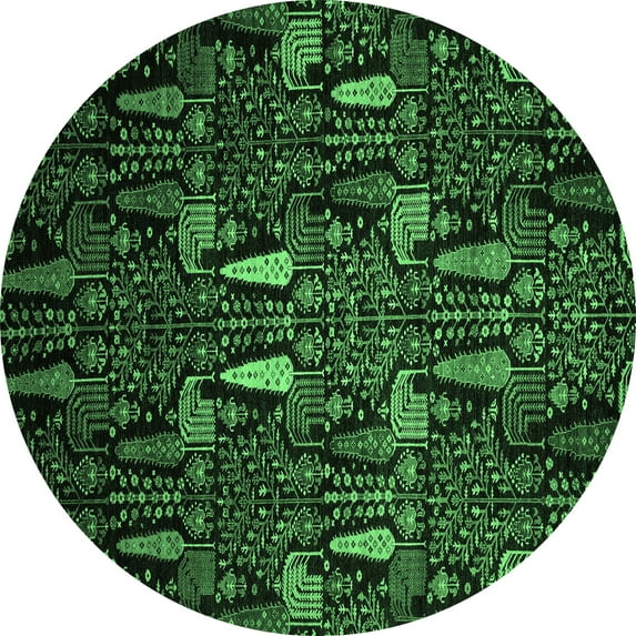 Ahgly Company Indoor Round Abstract Emerald Green Modern Area Rugs, 7' Round