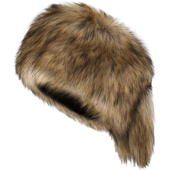 Kukuzhu Faux Fur Russian Hat Warm Classic Cossack Style Hat for Women Winter Furry Ushanka Trapper Hat Windproof Ski Cap with Tail