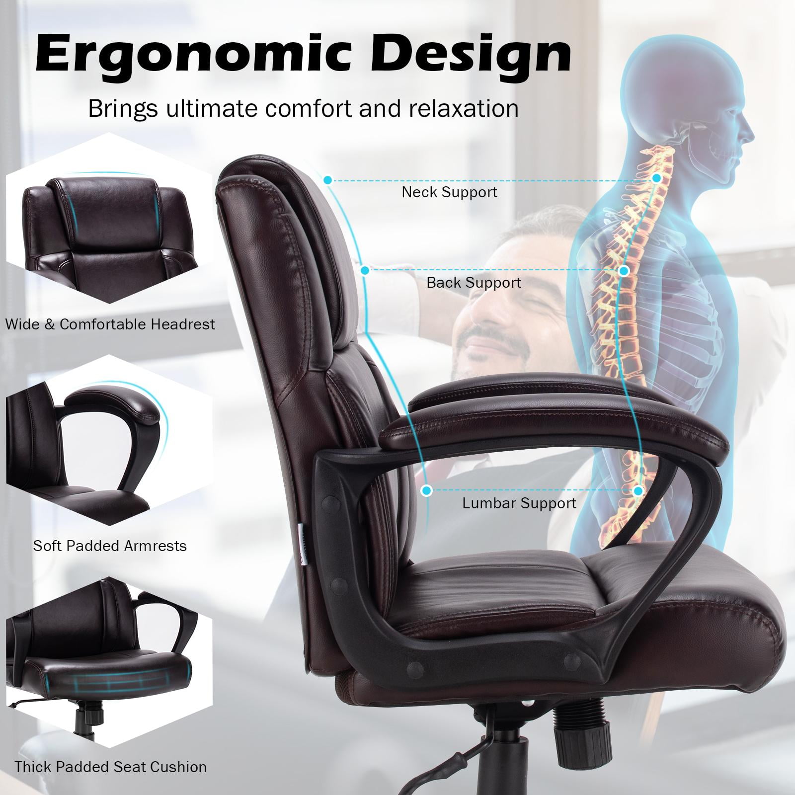 Giantex Ergonomic Home Office Chair, Adjustable Rolling Executive Swivel Desk Chair for Home Office