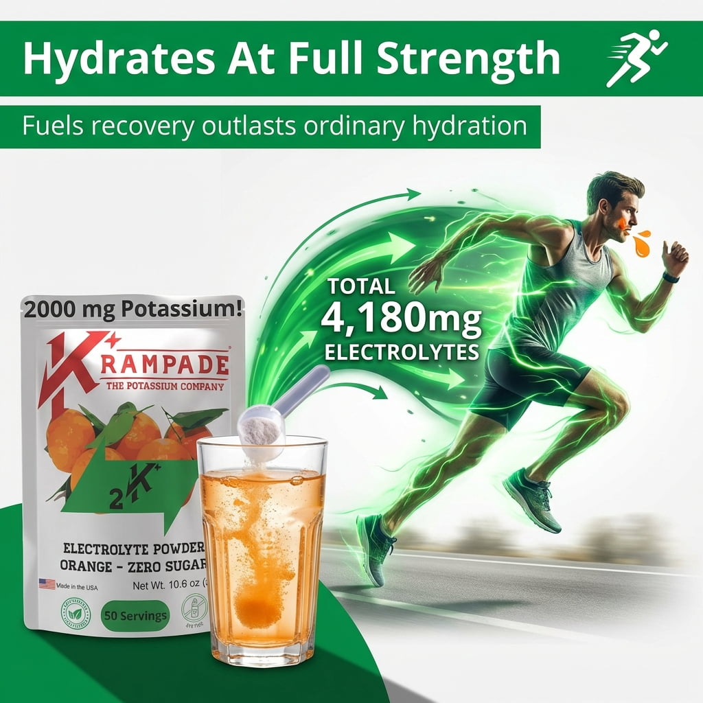 Krampade High Potassium Daily Electrolytes Powder Zero Sugar Orange Flavor, 50 Servings, Healthy Salt