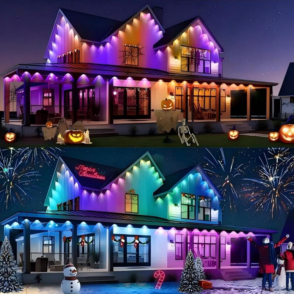 VIVIHEYDAY Permanent Outdoor Lights 50ft, Smart RGB App Remote Control Outdoor Lights with 30 LEDs, LED Eaves Lights IP67 Waterproof, House Roof Outdoor Lighting for Party, Halloween, Christmas