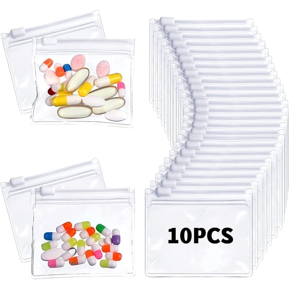 Trianu 10 Pcs Pill Pouch Bags Clear Zippered Pill Pouch Set Reusable Pill Baggies Clear Plastic Pill Bags Self Sealing Travel Medicine Organizer Storage Pouches with Slide Lock for Small Items