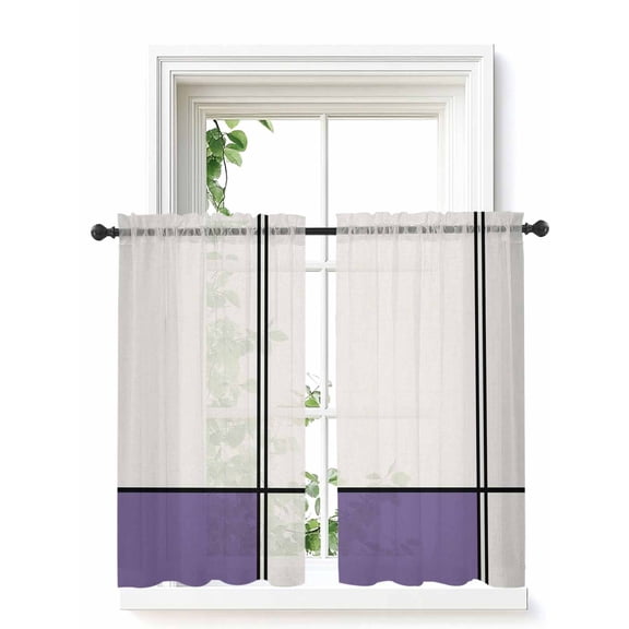 Farmhouse Purple,Tier Curtains 45 Inch Length,Sheer Curtains for Bedroom Living Room Window Modern Abstract Geometric Stripes Art Voile Drapes Kitchen Curtains Small Half Window 27.5"x45" 2 Panels