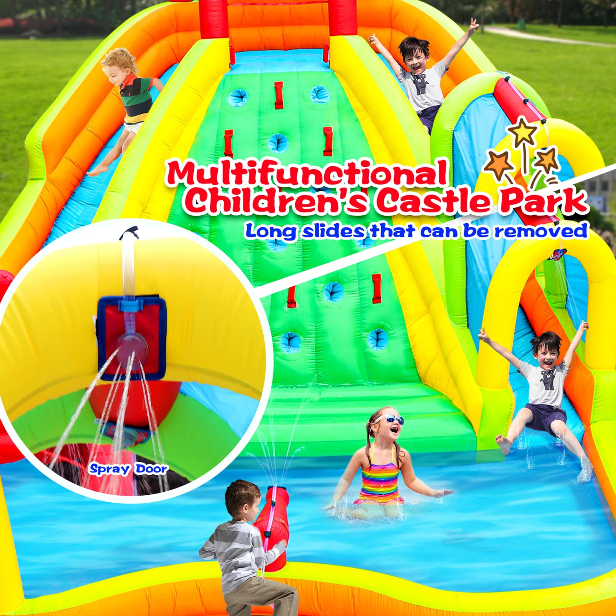 Inflatable Double Water Slide Park House with Sprays and Air Blower