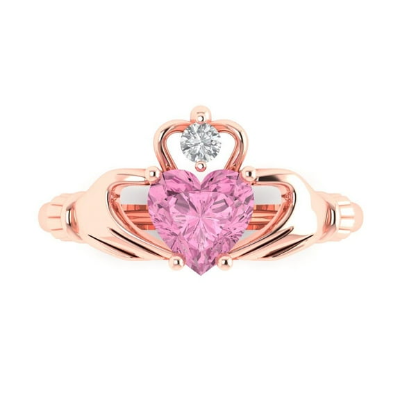 Claddagh Engagement Ring for Women - 1.06ct Simulated Pink Diamond in 18K Rose Gold Promise Ring