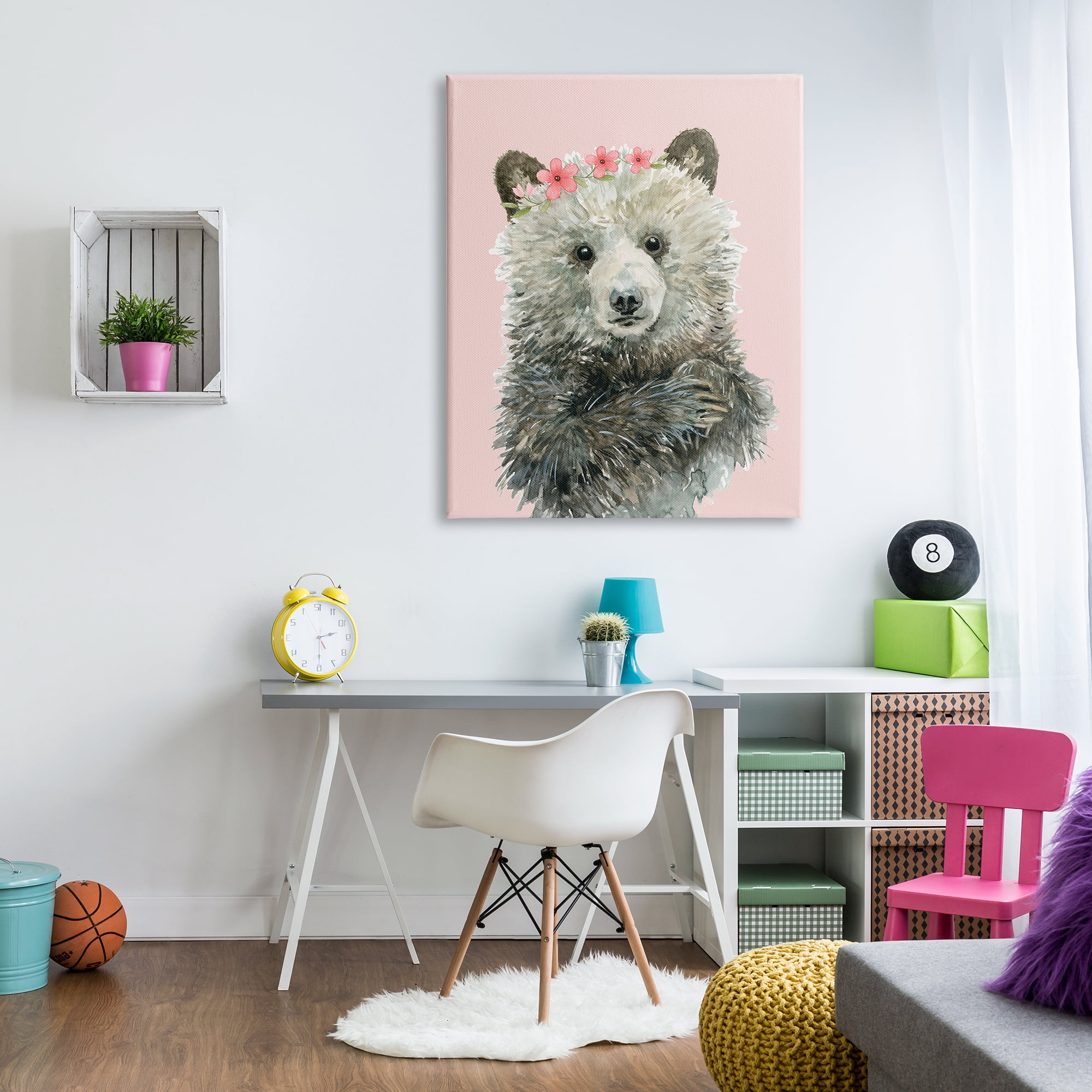 Stupell Industries Fuzzy Bear with Floral Crown Animals & Insects Painting Gallery Wrapped Canvas Art Print Wall Art, 36 x 48