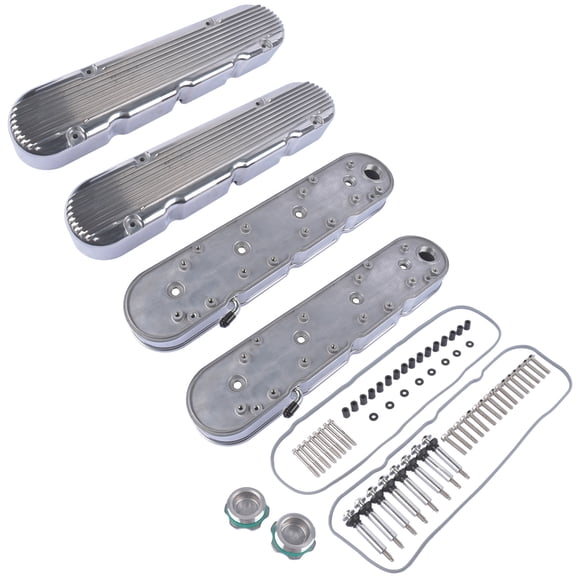 AKWH Polished Finish Finned Aluminum Valve Covers for GM V8 GEN. III/IV 8082-2